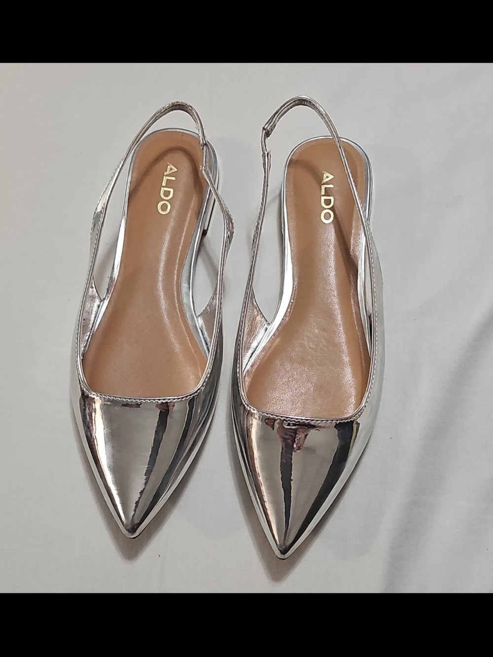 Aldo Metallic Silver Pointed Slingback Flats
